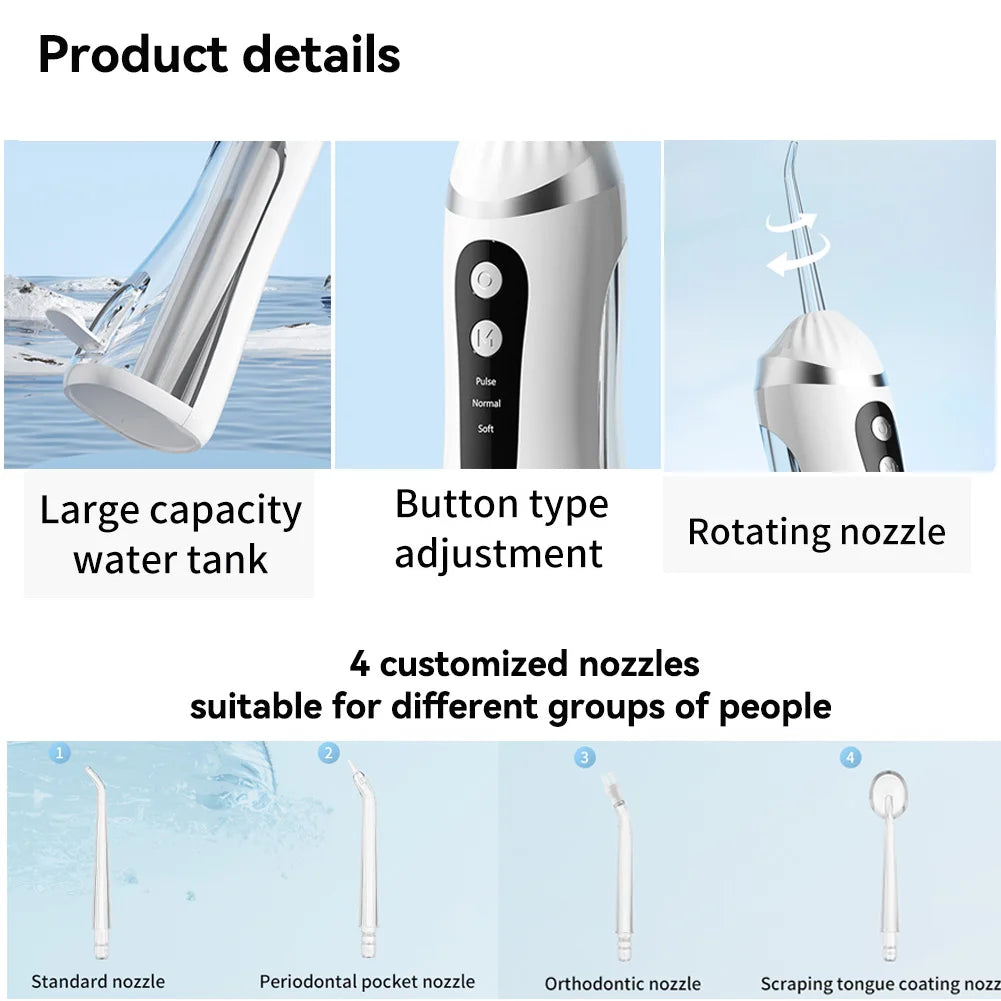 Oral Irrigator 3 Cleaning Modes Portable Rechargeable Waterproof  IP65 Dental Water FlosserTeeth Whitening Jet Floss 200ML