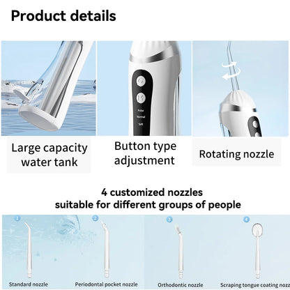 Oral Irrigator 3 Cleaning Modes Portable Rechargeable Waterproof  IP65 Dental Water FlosserTeeth Whitening Jet Floss 200ML